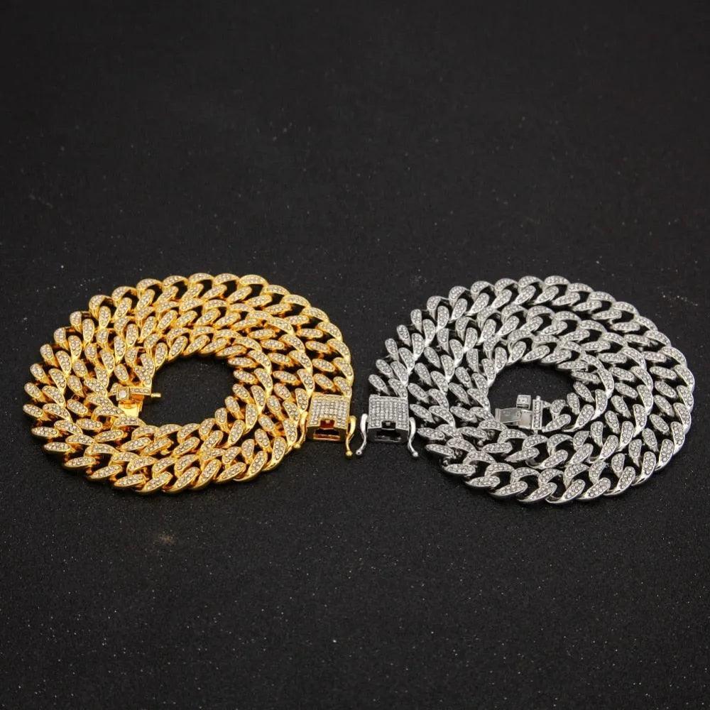 13mm Iced Out Cuban Necklace Chain Hip Hop Jewelry Choker Gold Silver Color Rhinestone CZ Clasp for Mens Rapper Necklaces Link - ItemBear.com