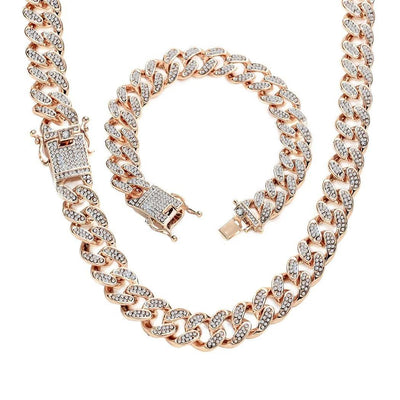 13mm Iced Out Cuban Necklace Chain Hip Hop Jewelry Choker Gold Silver Color Rhinestone CZ Clasp for Mens Rapper Necklaces Link - ItemBear.com