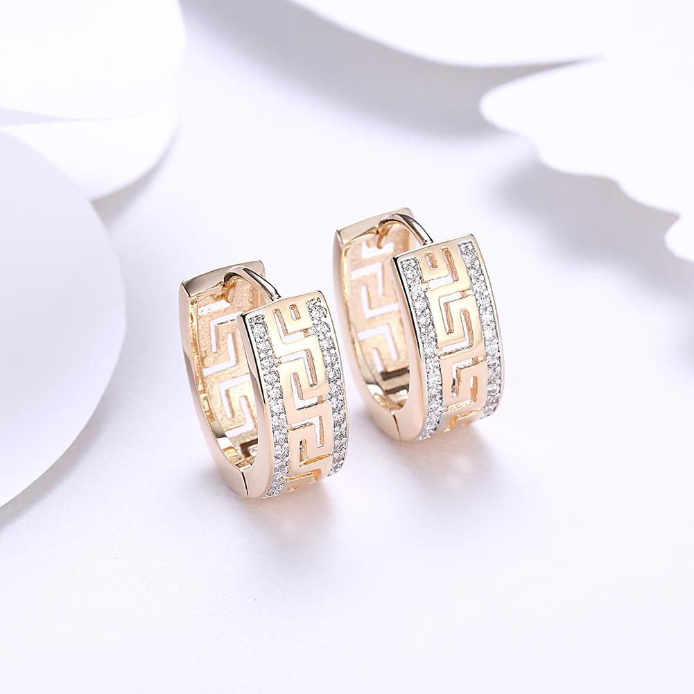 14K Gold Plated Micro-Lining Greek Design Earrings ITALY Design - ItemBear.com