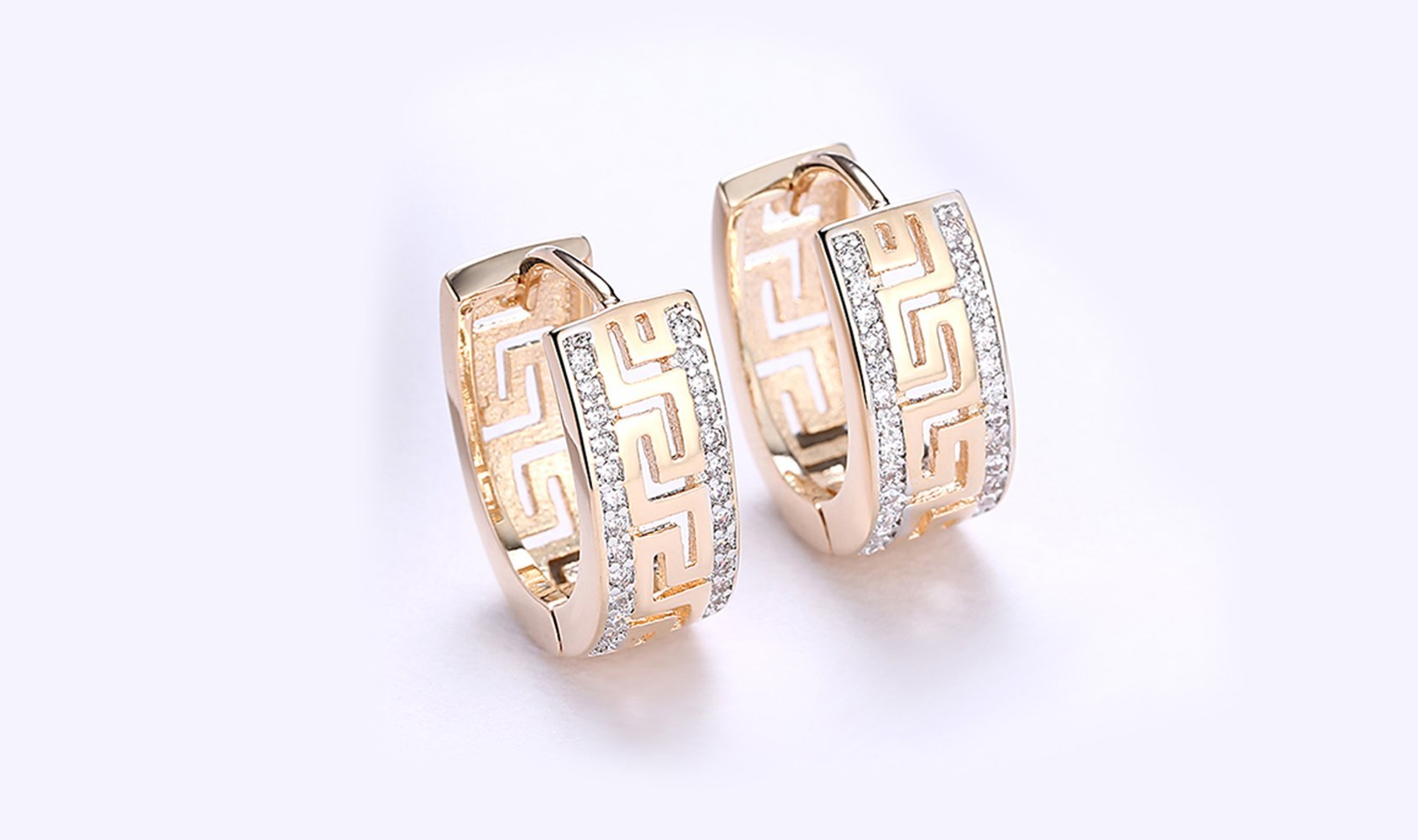 14K Gold Plated Micro-Lining Greek Design Earrings ITALY Design - ItemBear.com