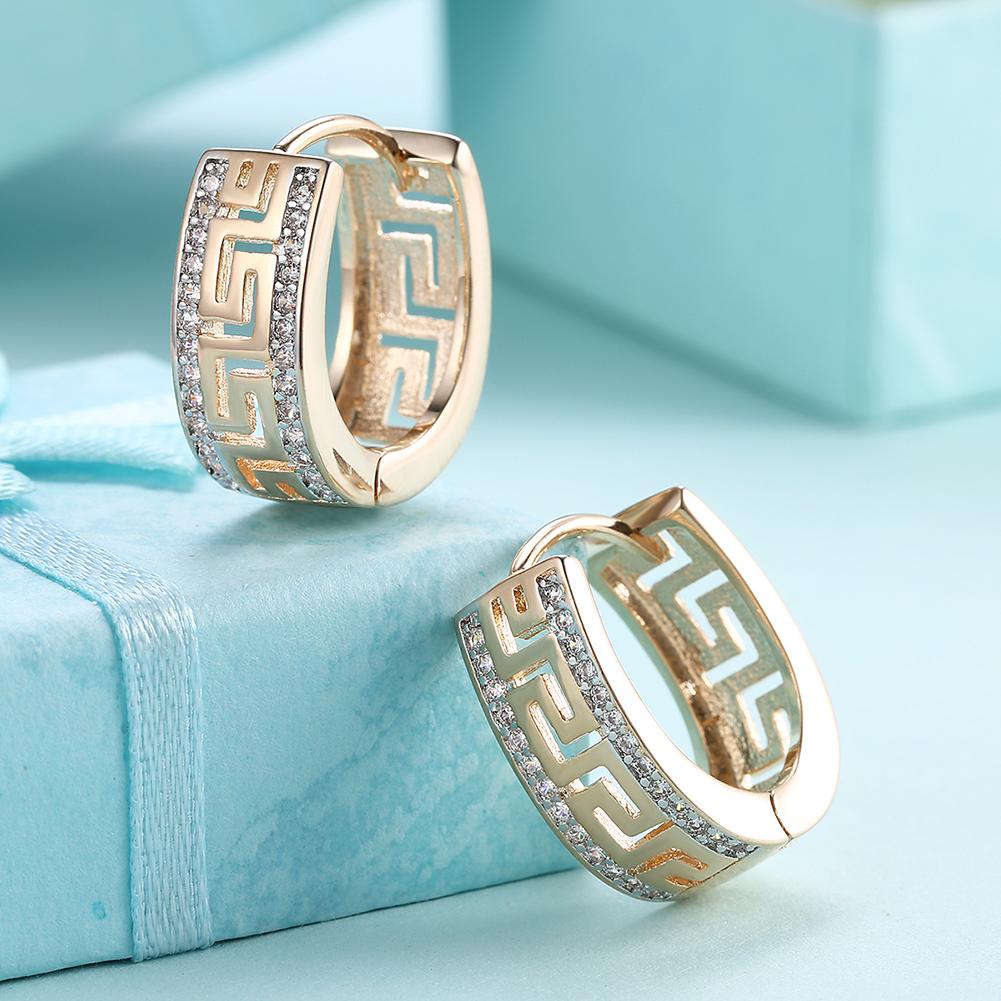 14K Gold Plated Micro-Lining Greek Design Earrings ITALY Design - ItemBear.com