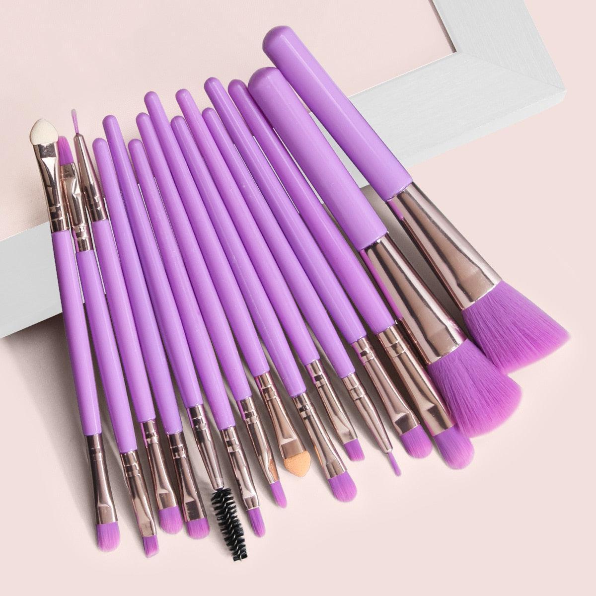 15 Pcs/set makeup brushes Eye Shadow Eyelash Eyebrow Brush Fluorescent Series Foundation Blush Blending Beauty Make Up tools - ItemBear.com