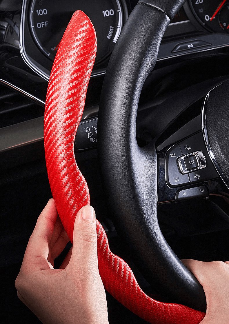 1Pair Carbon Fiber Universal Car Steering Wheel Cover - ItemBear.com