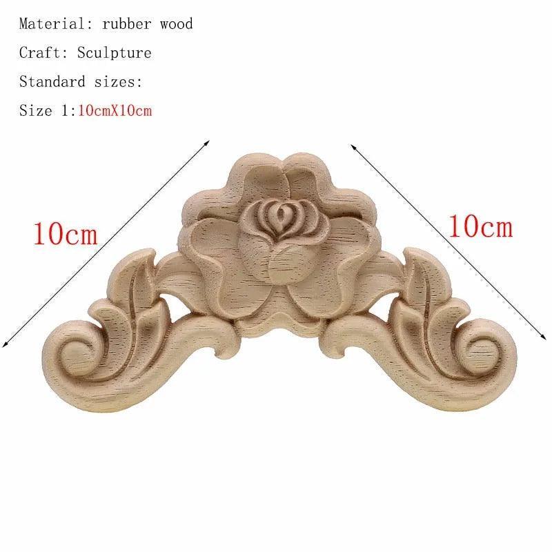 1Pc Unique Natural Floral Wood Carved Wooden Figurines Crafts Corner Appliques Frame Wall Door Furniture Woodcarving Decorative - ItemBear.com