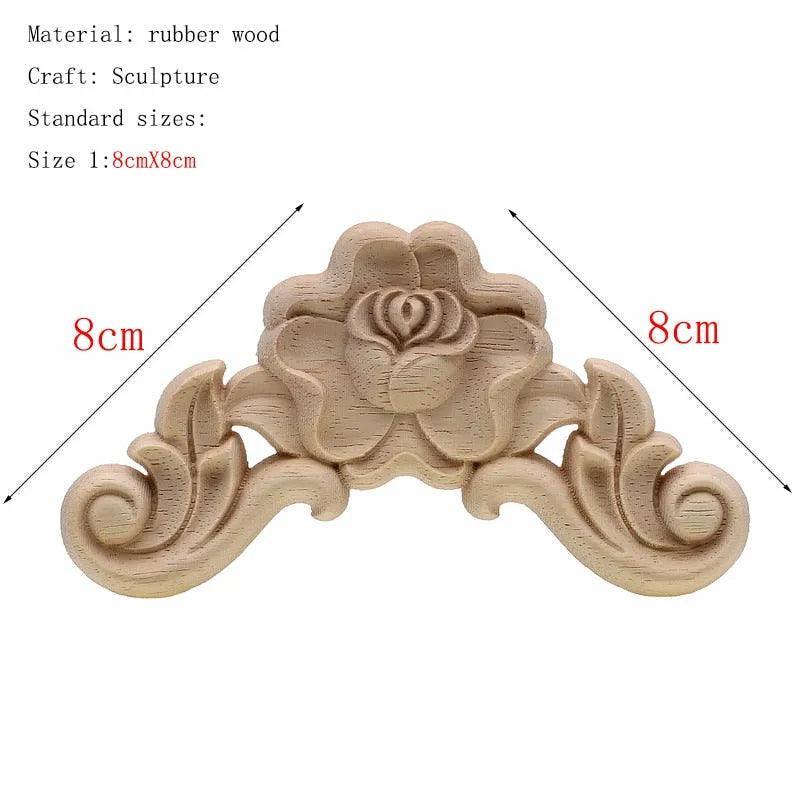 1Pc Unique Natural Floral Wood Carved Wooden Figurines Crafts Corner Appliques Frame Wall Door Furniture Woodcarving Decorative - ItemBear.com