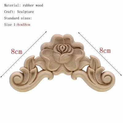 1Pc Unique Natural Floral Wood Carved Wooden Figurines Crafts Corner Appliques Frame Wall Door Furniture Woodcarving Decorative - ItemBear.com