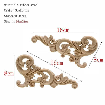 1Pc Unique Natural Floral Wood Carved Wooden Figurines Crafts Corner Appliques Frame Wall Door Furniture Woodcarving Decorative - ItemBear.com