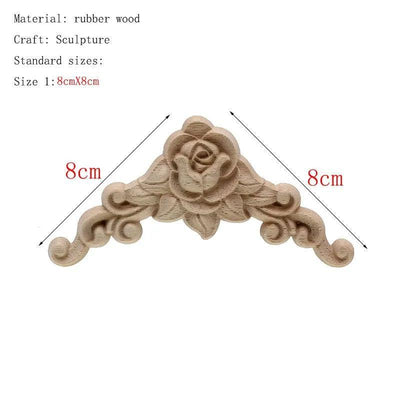 1Pc Unique Natural Floral Wood Carved Wooden Figurines Crafts Corner Appliques Frame Wall Door Furniture Woodcarving Decorative - ItemBear.com