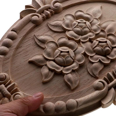 1Pc Unique Natural Floral Wood Carved Wooden Figurines Crafts Corner Appliques Frame Wall Door Furniture Woodcarving Decorative - ItemBear.com