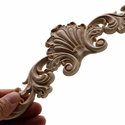 1Pc Unique Natural Floral Wood Carved Wooden Figurines Crafts Corner Appliques Frame Wall Door Furniture Woodcarving Decorative - ItemBear.com