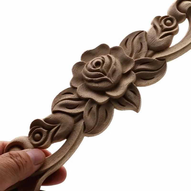1Pc Unique Natural Floral Wood Carved Wooden Figurines Crafts Corner Appliques Frame Wall Door Furniture Woodcarving Decorative - ItemBear.com