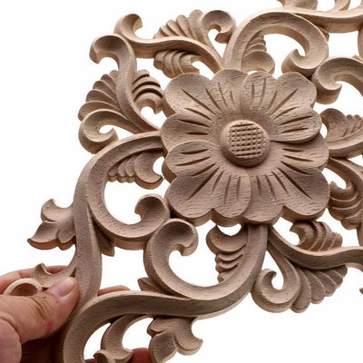 1Pc Unique Natural Floral Wood Carved Wooden Figurines Crafts Corner Appliques Frame Wall Door Furniture Woodcarving Decorative - ItemBear.com