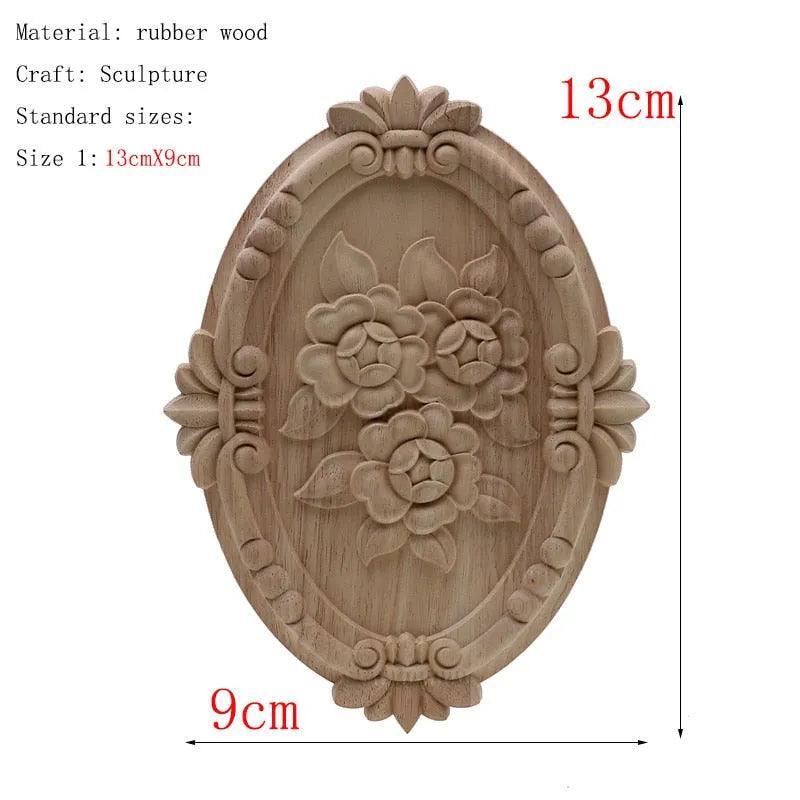 1Pc Unique Natural Floral Wood Carved Wooden Figurines Crafts Corner Appliques Frame Wall Door Furniture Woodcarving Decorative - ItemBear.com