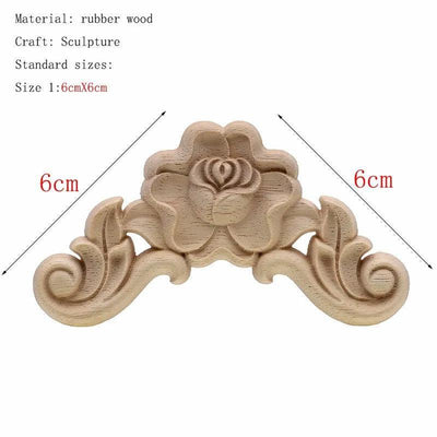 1Pc Unique Natural Floral Wood Carved Wooden Figurines Crafts Corner Appliques Frame Wall Door Furniture Woodcarving Decorative - ItemBear.com
