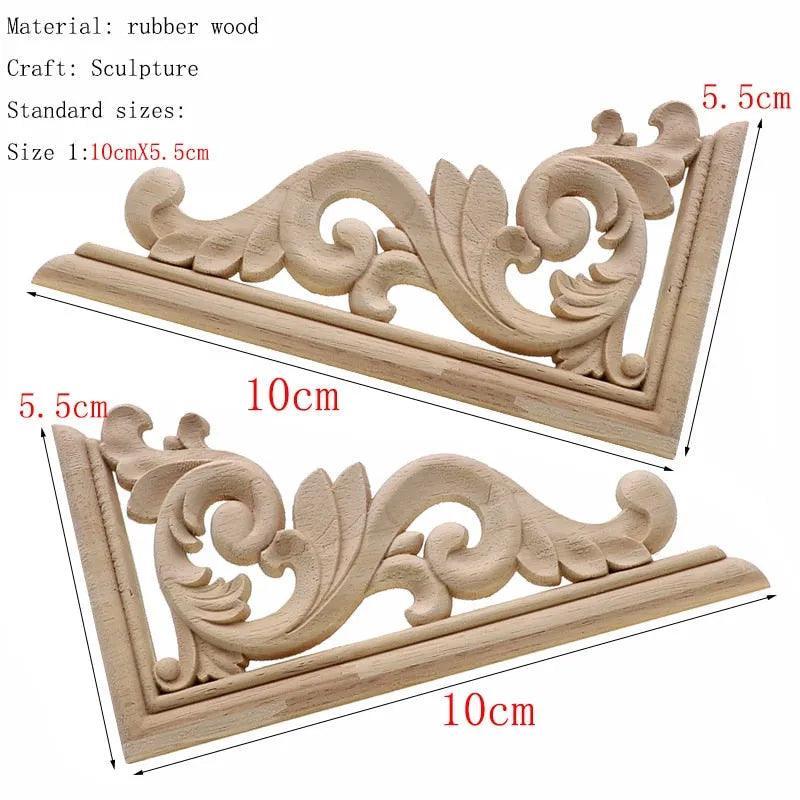 1Pc Unique Natural Floral Wood Carved Wooden Figurines Crafts Corner Appliques Frame Wall Door Furniture Woodcarving Decorative - ItemBear.com