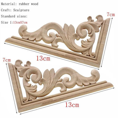1Pc Unique Natural Floral Wood Carved Wooden Figurines Crafts Corner Appliques Frame Wall Door Furniture Woodcarving Decorative - ItemBear.com