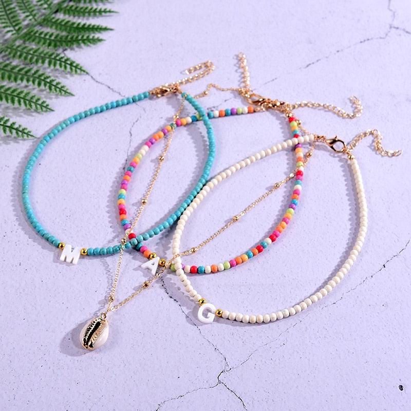2 Pieces Custom Letter Shell Pendant Necklace for Women Choker Goth Aesthetic Boho Vintage Collier Femme Fashion Summer Jewelry - ItemBear.com