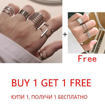 2 Sets Punk Finger Rings Minimalist Smooth Gold/Black Geometric Metal Rings for Women Girls Party Knuckle Jewelry bijoux femme - ItemBear.com