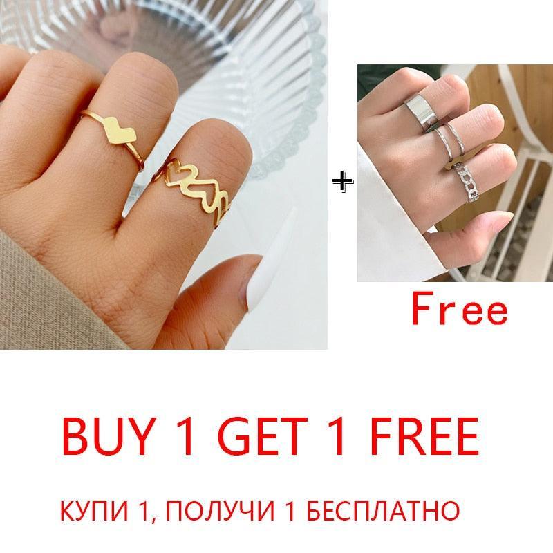 2 Sets Punk Finger Rings Minimalist Smooth Gold/Black Geometric Metal Rings for Women Girls Party Knuckle Jewelry bijoux femme - ItemBear.com