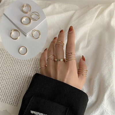 2 Sets Punk Finger Rings Minimalist Smooth Gold/Black Geometric Metal Rings for Women Girls Party Knuckle Jewelry bijoux femme - ItemBear.com