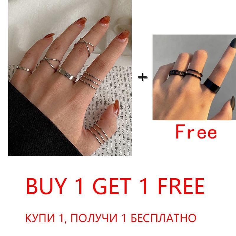 2 Sets Punk Finger Rings Minimalist Smooth Gold/Black Geometric Metal Rings for Women Girls Party Knuckle Jewelry bijoux femme - ItemBear.com