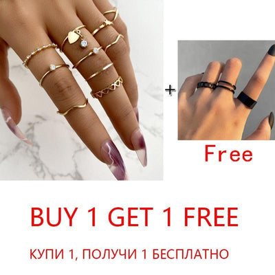 2 Sets Punk Finger Rings Minimalist Smooth Gold/Black Geometric Metal Rings for Women Girls Party Knuckle Jewelry bijoux femme - ItemBear.com