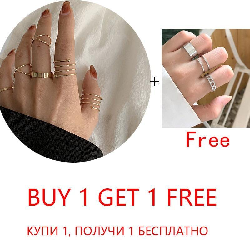 2 Sets Punk Finger Rings Minimalist Smooth Gold/Black Geometric Metal Rings for Women Girls Party Knuckle Jewelry bijoux femme - ItemBear.com