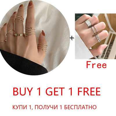 2 Sets Punk Finger Rings Minimalist Smooth Gold/Black Geometric Metal Rings for Women Girls Party Knuckle Jewelry bijoux femme - ItemBear.com