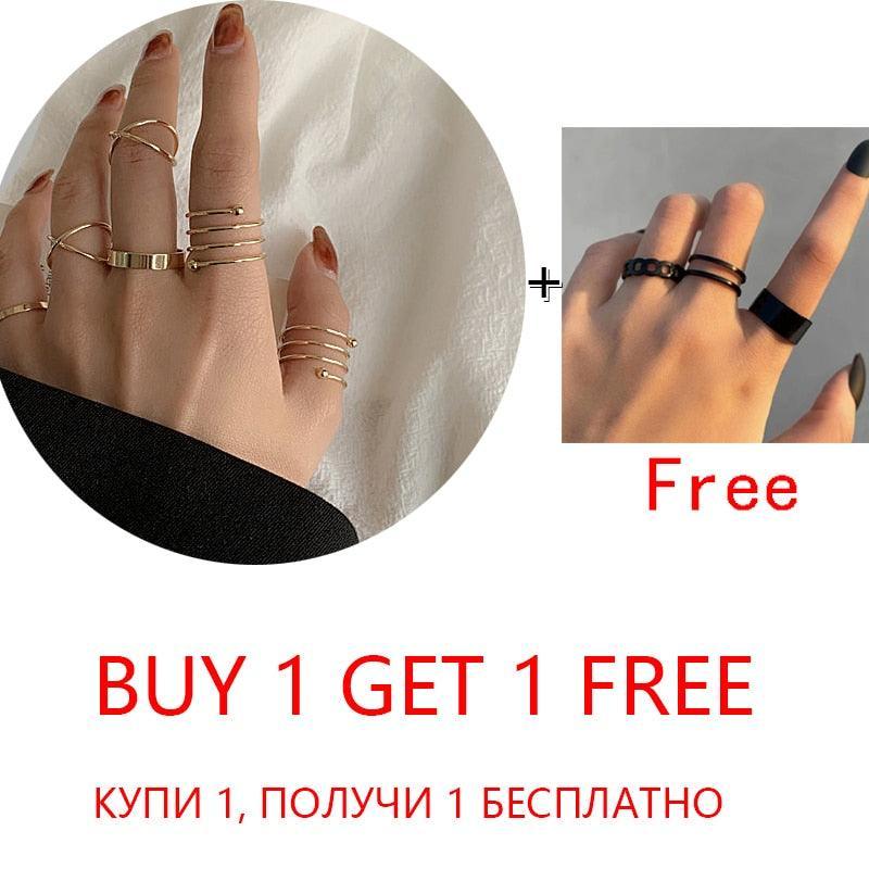 2 Sets Punk Finger Rings Minimalist Smooth Gold/Black Geometric Metal Rings for Women Girls Party Knuckle Jewelry bijoux femme - ItemBear.com