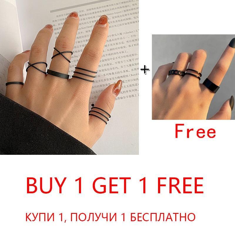 2 Sets Punk Finger Rings Minimalist Smooth Gold/Black Geometric Metal Rings for Women Girls Party Knuckle Jewelry bijoux femme - ItemBear.com