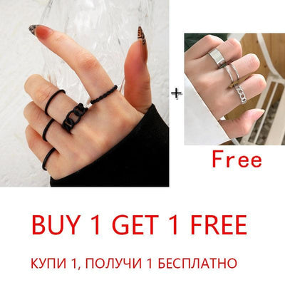2 Sets Punk Finger Rings Minimalist Smooth Gold/Black Geometric Metal Rings for Women Girls Party Knuckle Jewelry bijoux femme - ItemBear.com