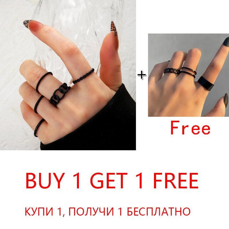 2 Sets Punk Finger Rings Minimalist Smooth Gold/Black Geometric Metal Rings for Women Girls Party Knuckle Jewelry bijoux femme - ItemBear.com