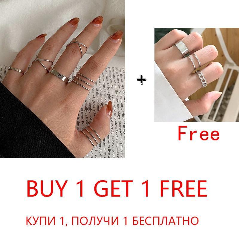 2 Sets Punk Finger Rings Minimalist Smooth Gold/Black Geometric Metal Rings for Women Girls Party Knuckle Jewelry bijoux femme - ItemBear.com