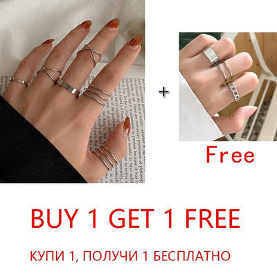 2 Sets Punk Finger Rings Minimalist Smooth Gold/Black Geometric Metal Rings for Women Girls Party Knuckle Jewelry bijoux femme - ItemBear.com