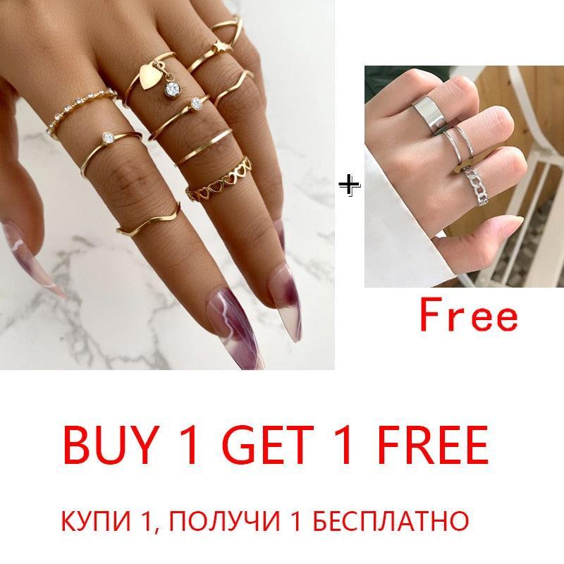 2 Sets Punk Finger Rings Minimalist Smooth Gold/Black Geometric Metal Rings for Women Girls Party Knuckle Jewelry bijoux femme - ItemBear.com