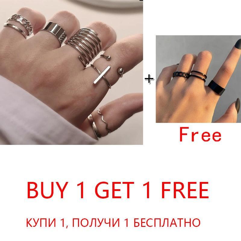 2 Sets Punk Finger Rings Minimalist Smooth Gold/Black Geometric Metal Rings for Women Girls Party Knuckle Jewelry bijoux femme - ItemBear.com