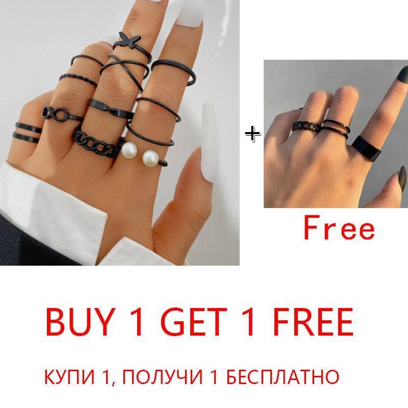 2 Sets Punk Finger Rings Minimalist Smooth Gold/Black Geometric Metal Rings for Women Girls Party Knuckle Jewelry bijoux femme - ItemBear.com