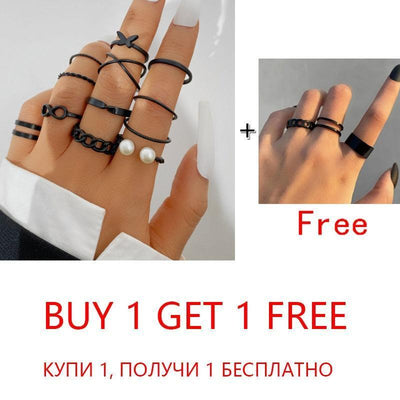 2 Sets Punk Finger Rings Minimalist Smooth Gold/Black Geometric Metal Rings for Women Girls Party Knuckle Jewelry bijoux femme - ItemBear.com