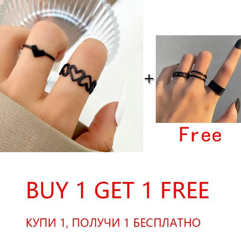 2 Sets Punk Finger Rings Minimalist Smooth Gold/Black Geometric Metal Rings for Women Girls Party Knuckle Jewelry bijoux femme - ItemBear.com