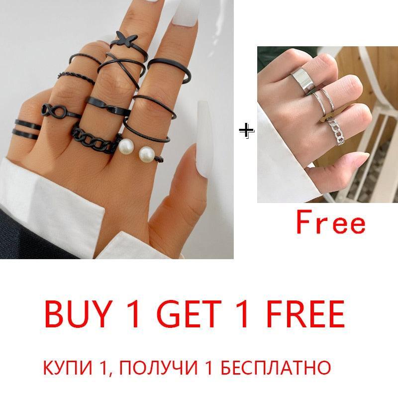 2 Sets Punk Finger Rings Minimalist Smooth Gold/Black Geometric Metal Rings for Women Girls Party Knuckle Jewelry bijoux femme - ItemBear.com