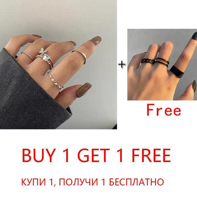 2 Sets Punk Finger Rings Minimalist Smooth Gold/Black Geometric Metal Rings for Women Girls Party Knuckle Jewelry bijoux femme - ItemBear.com