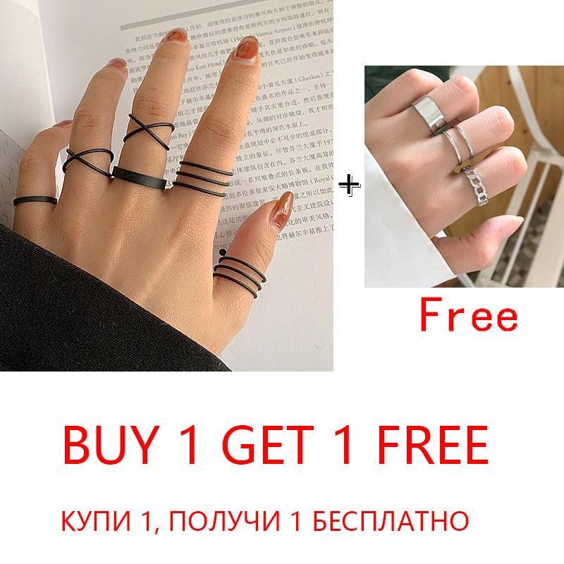 2 Sets Punk Finger Rings Minimalist Smooth Gold/Black Geometric Metal Rings for Women Girls Party Knuckle Jewelry bijoux femme - ItemBear.com