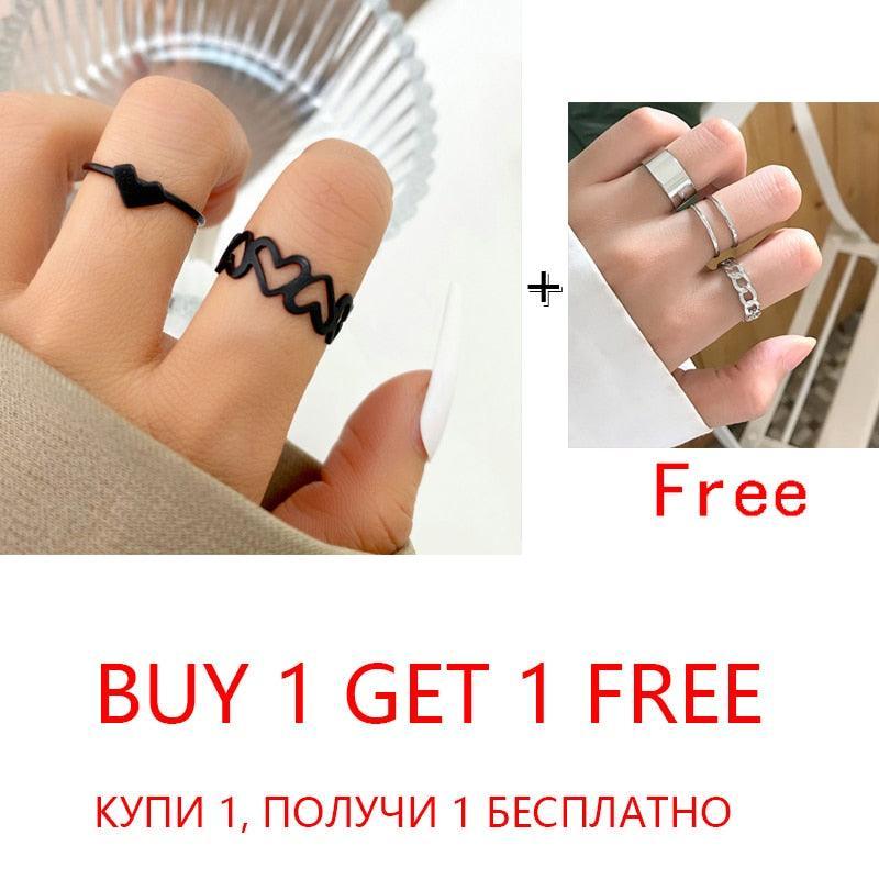 2 Sets Punk Finger Rings Minimalist Smooth Gold/Black Geometric Metal Rings for Women Girls Party Knuckle Jewelry bijoux femme - ItemBear.com