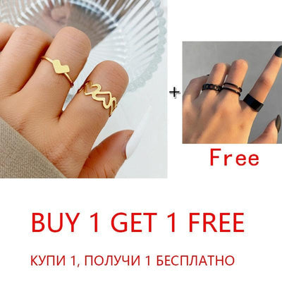 2 Sets Punk Finger Rings Minimalist Smooth Gold/Black Geometric Metal Rings for Women Girls Party Knuckle Jewelry bijoux femme - ItemBear.com
