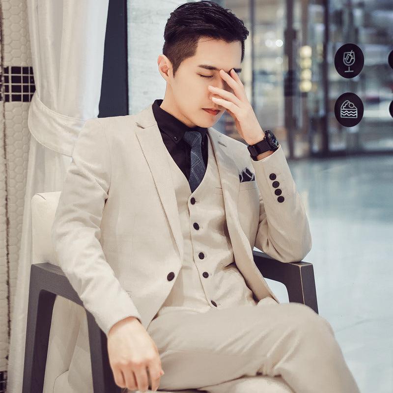2021 autumn men's suit suit banquet groom dress solid color slim single-breasted suit three-piece men's suit - ItemBear.com