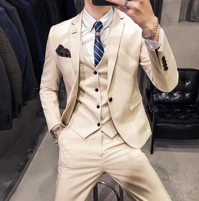 2021 autumn men's suit suit banquet groom dress solid color slim single-breasted suit three-piece men's suit - ItemBear.com