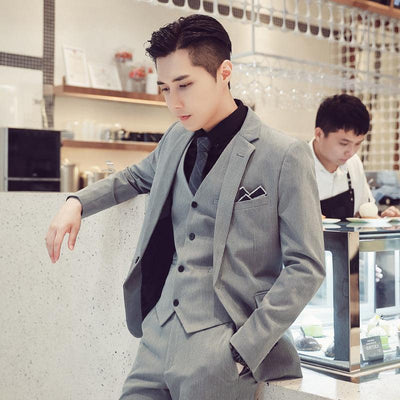 2021 autumn men's suit suit banquet groom dress solid color slim single-breasted suit three-piece men's suit - ItemBear.com