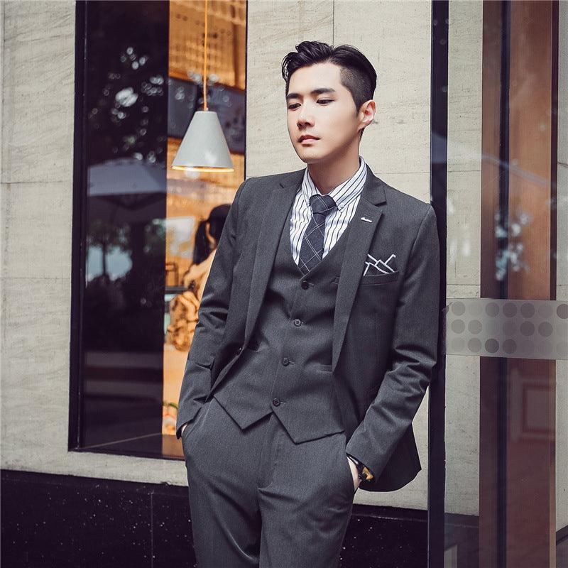 2021 autumn men's suit suit banquet groom dress solid color slim single-breasted suit three-piece men's suit - ItemBear.com