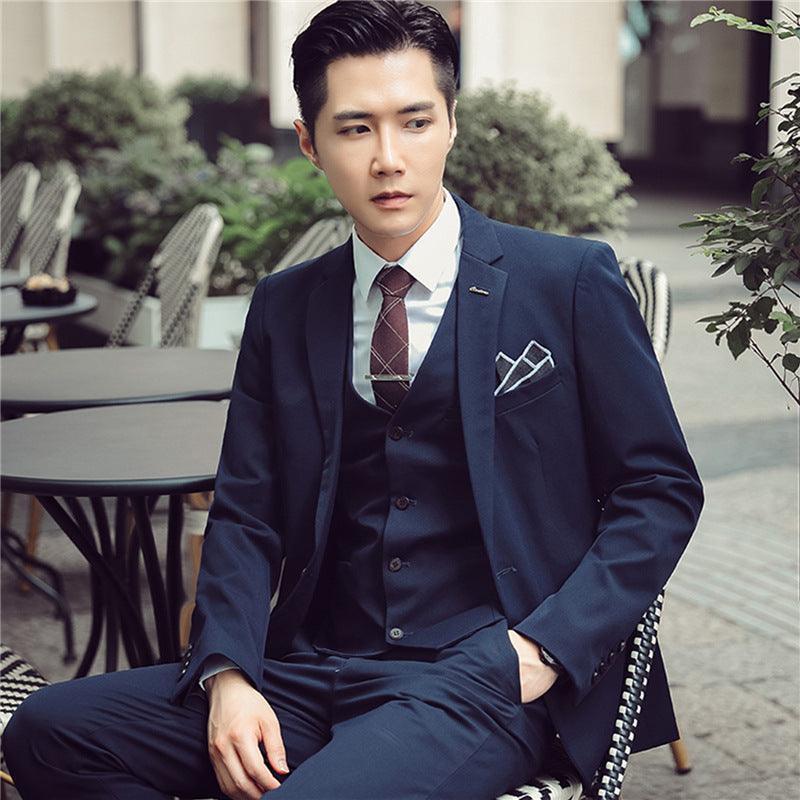 2021 autumn men's suit suit banquet groom dress solid color slim single-breasted suit three-piece men's suit - ItemBear.com