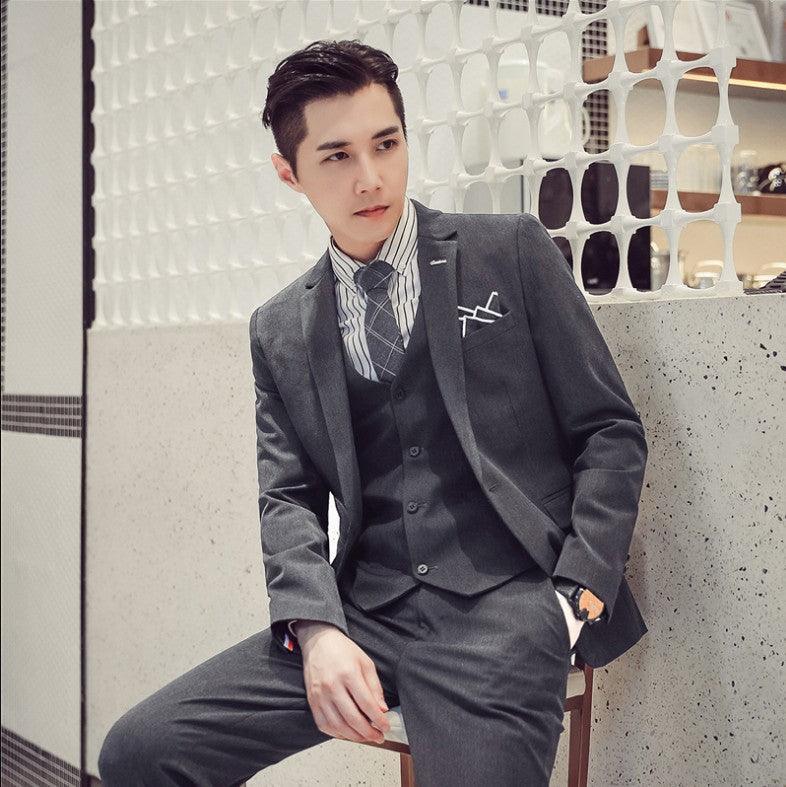2021 autumn men's suit suit banquet groom dress solid color slim single-breasted suit three-piece men's suit - ItemBear.com